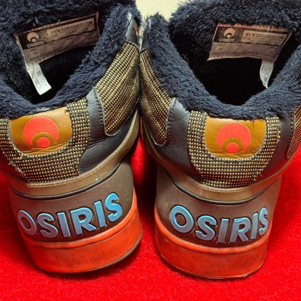 Osiris Tranzor Skate Shoes Mens 10 Brown Orange Blue Faux Fur High Top Sneakers - Picture 2 of 12